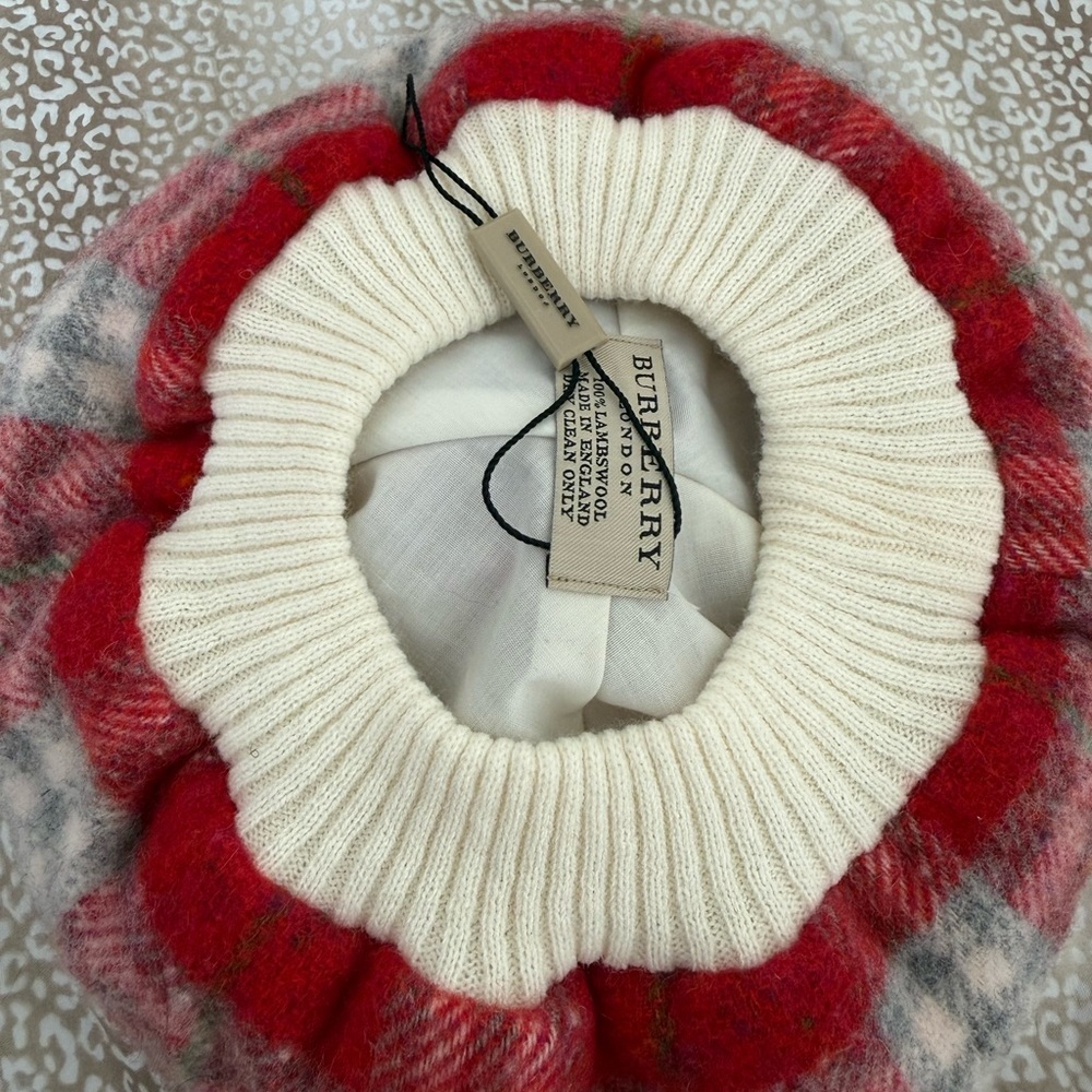 Burberry Kids Plaid Beret in Red and Green - Picture 3 of 5